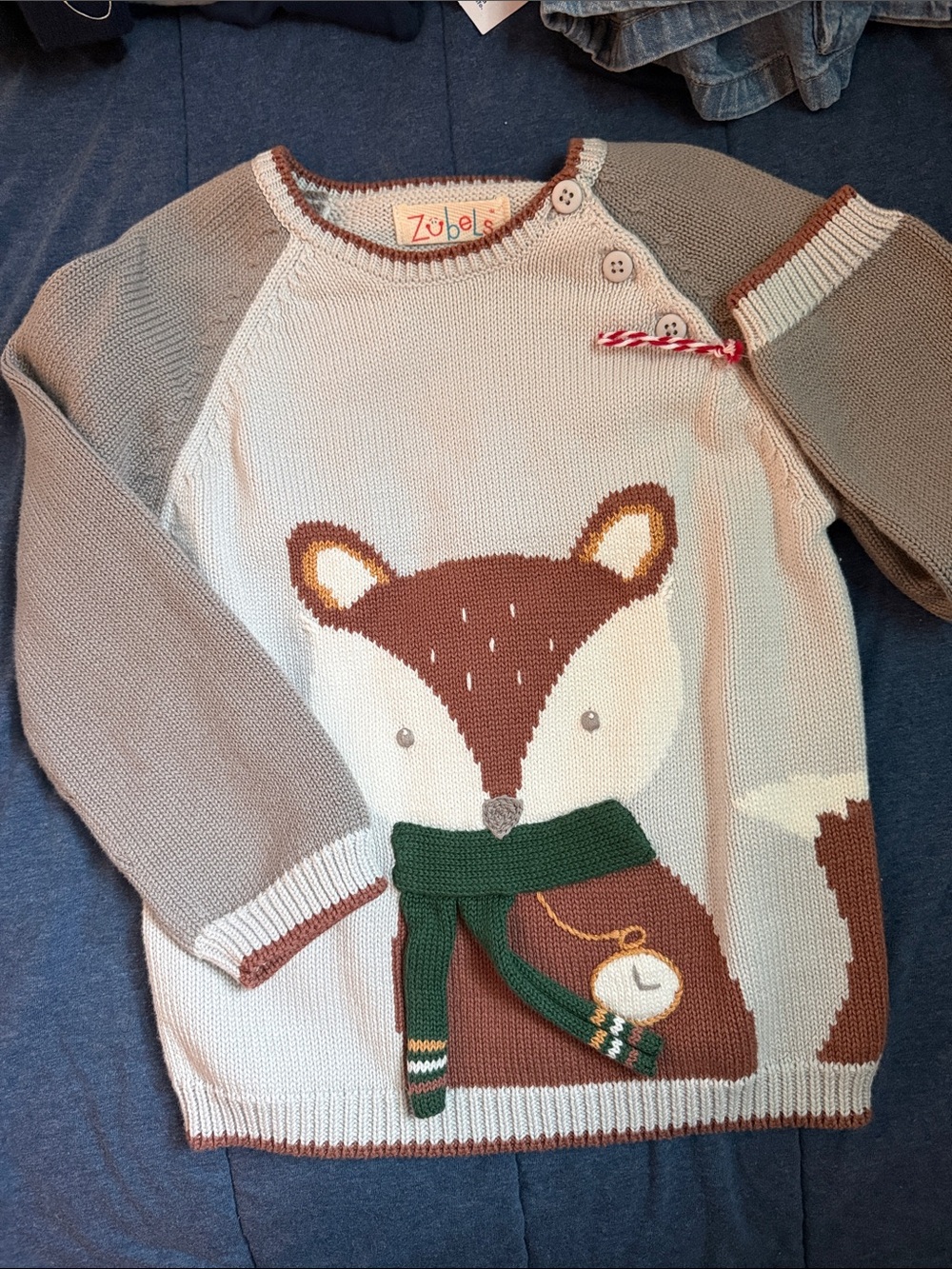 Zubels Kids Fox Knit Sweater in Cream and Brown
